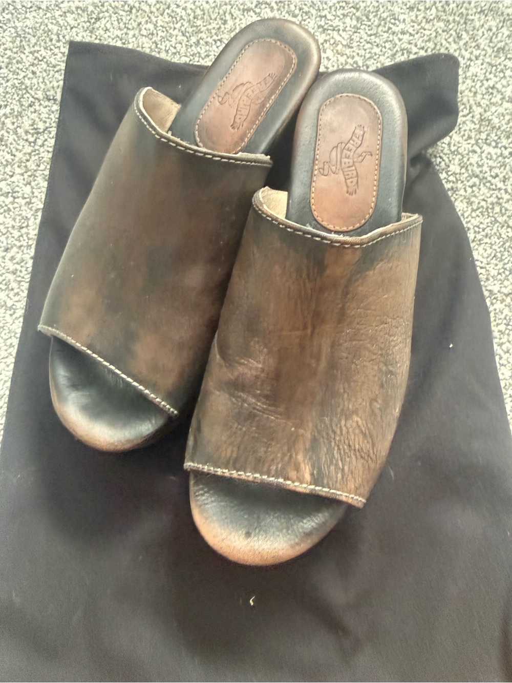 freebird Dark Brown Leather Open-Toe Slide Mules